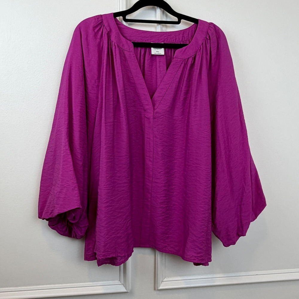 Sonoma Goods for Life Magenta Purple V-Neck Balloon Sleeve Blouse XXL